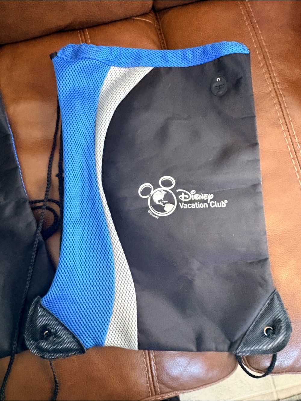 2 Disney DVC Black and Blue Drawstring Backpack with White Logo